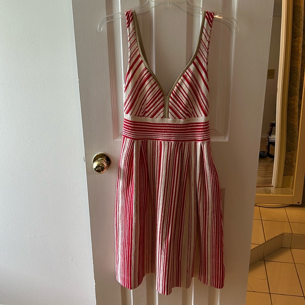 Anthropologie Red and White Striped Dress with pockets